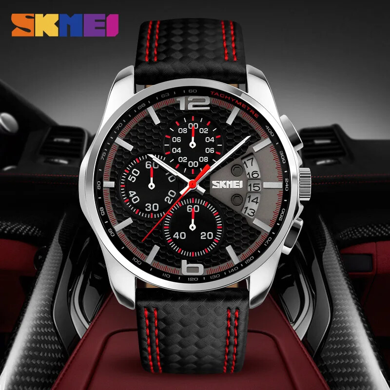 Skmei Top zīmola luksusa ādas siksniņa 5 bāru ūdensizturīgi kvarca rokas pulksteņi Relogio Masculino modes sporta vīriešu pulksteņi 9106