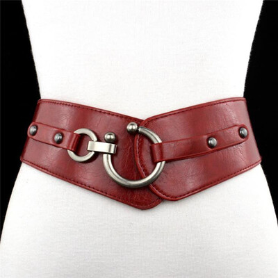 Modes elastīga plata jostas siksna Vintage sieviešu mākslīgās ādas sprādze elastīga plata jostas siksna vienkrāsaina jostasvieta