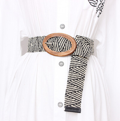 Jauna dizainera laba koka sprādze elastīga zāles austa josta dāmām brīvdienu vēja piejūras bohēmiska etniski elastīga austa josta