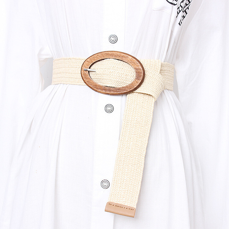 Jauna dizainera laba koka sprādze elastīga zāles austa josta dāmām brīvdienu vēja piejūras bohēmiska etniski elastīga austa josta