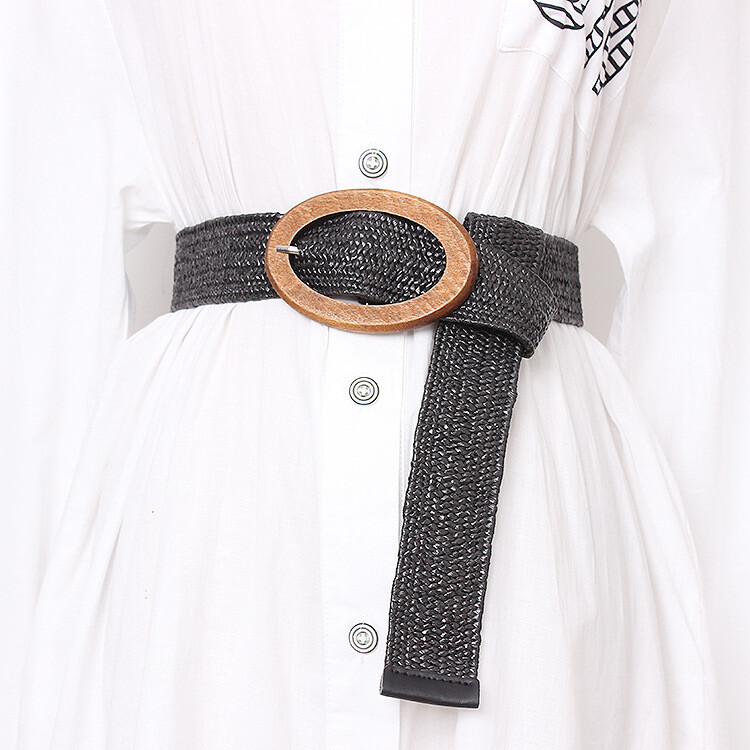 Jauna dizainera laba koka sprādze elastīga zāles austa josta dāmām brīvdienu vēja piejūras bohēmiska etniski elastīga austa josta