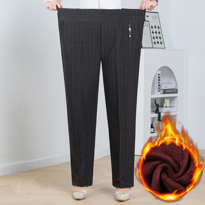 plus izmērs rudens/ziemas jauns jēra flīss elastīgs viduklis, vienkrāsains svītras, taisnas kājas bikses, brīvas sieviešu taisnas bikses 8XL