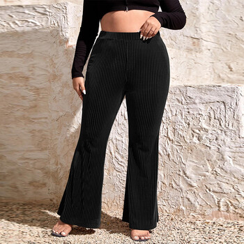 Plus Size Elastic Flare Παντελόνι Γυναικείο Casual Παντελόνι με μασίφ ραβδώσεις 2024 Spring Club Outfit Γυναικείο σέξι πολυτελές κομψό παντελόνι