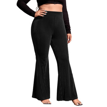 Plus Size Elastic Flare Παντελόνι Γυναικείο Casual Παντελόνι με μασίφ ραβδώσεις 2024 Spring Club Outfit Γυναικείο σέξι πολυτελές κομψό παντελόνι