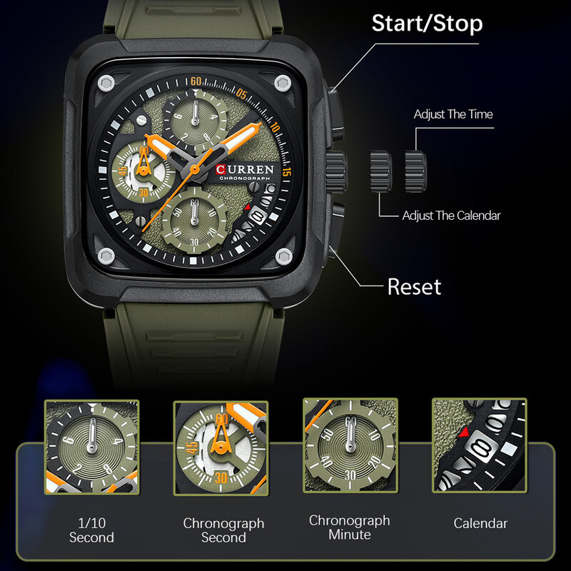 CURREN Най-добра марка мъжки часовници Луксозен квадратен кварцов ръчен часовник Оригинален водоустойчив светещ часовник с хронограф за мъже Relogio