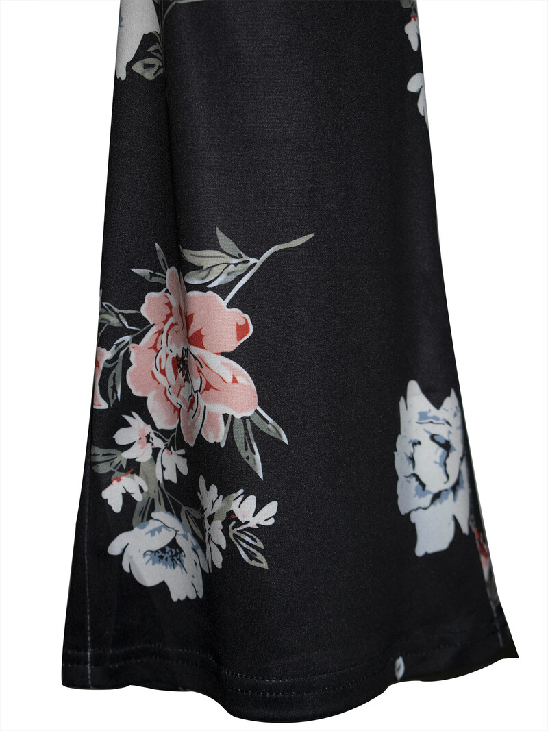 Liela izmēra sieviešu bikses ar ziedu apdruku Eleganta trikotāža, platas bikses ar uzplaiksnījumu Mīkstas, elastīgas sieviešu apģērbs ar zvaniņu apakšā