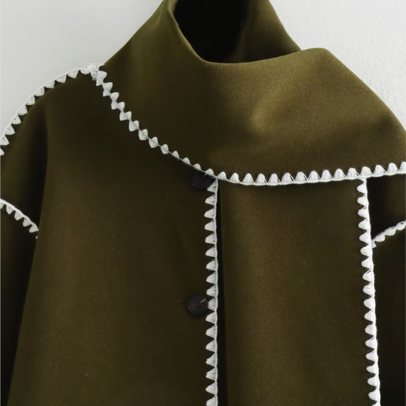 Ārdrēbes rudens ziema sievietēm Modes, vaļīgas pogas, šalle, apkakle, vilnas mētelis, sieviešu, 2024. gada ikdienas kabatas topi ar garām piedurknēm