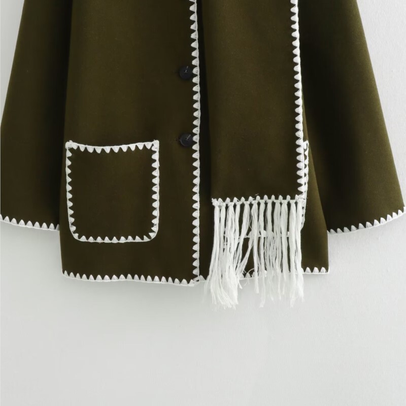 Ārdrēbes rudens ziema sievietēm Modes, vaļīgas pogas, šalle, apkakle, vilnas mētelis, sieviešu, 2024. gada ikdienas kabatas topi ar garām piedurknēm