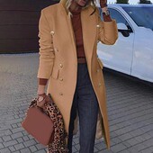 Vilnas mētelis Modes vilnas mētelis sieviešu vienkrāsains, pieguļošs, garš, silts vilnas sieviešu jaka, nolaižama apkakle, ikdienas virsdrēbes