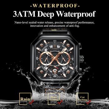 POEDAGAR Luxury Chronograph Τετράγωνο Ανδρικό Ρολόι Αδιάβροχο Φωτεινό Ανδρικό Ρολόι Αθλητικά Δερμάτινα Ανδρικά Ρολόγια Quartz Reloj Hombre