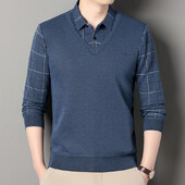 Vīriešu vilnas trikotāžas džemperis Vīriešu džemperis rudens ziemas T-krekls apkakles džemperi bēšs tumši zils korejiešu augšējais apģērbs