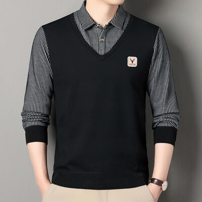 Vīriešu vilnas trikotāžas džemperis Vīriešu džemperis rudens ziemas T-krekls apkakles džemperi bēšs tumši zils korejiešu augšējais apģērbs