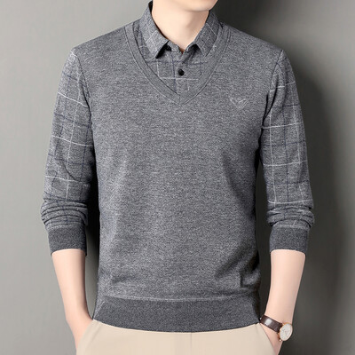 Vīriešu vilnas trikotāžas džemperis Vīriešu džemperis rudens ziemas T-krekls apkakles džemperi bēšs tumši zils korejiešu augšējais apģērbs