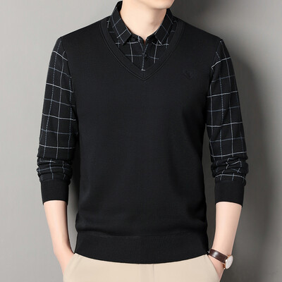 Vīriešu vilnas trikotāžas džemperis Vīriešu džemperis rudens ziemas T-krekls apkakles džemperi bēšs tumši zils korejiešu augšējais apģērbs