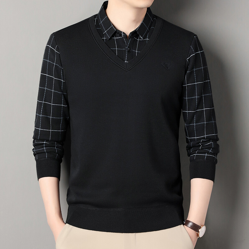 Vīriešu vilnas trikotāžas džemperis Vīriešu džemperis rudens ziemas T-krekls apkakles džemperi bēšs tumši zils korejiešu augšējais apģērbs