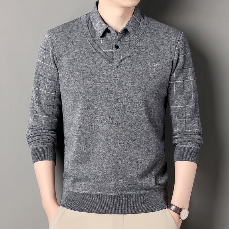 Vīriešu vilnas trikotāžas džemperis Vīriešu džemperis rudens ziemas T-krekls apkakles džemperi bēšs tumši zils korejiešu augšējais apģērbs