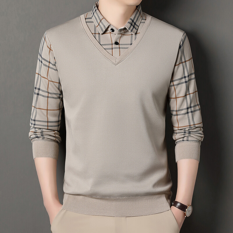 Vīriešu vilnas trikotāžas džemperis Vīriešu džemperis rudens ziemas T-krekls apkakles džemperi bēšs tumši zils korejiešu augšējais apģērbs