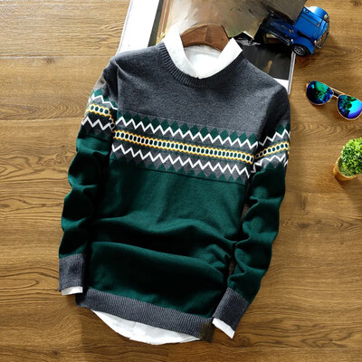 Vīriešu trikotāžas džemperis ar apaļu kakla izgriezumu rudens/ziema gadījuma moderns pamatslāņa tops, moderns trikotāža jauniešu korejiešu stilā