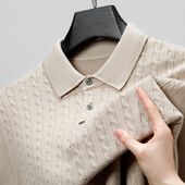 2024. gada rudens/ziema, jauns vīriešu augstākās klases, kvalitatīvs ceptas mīklas džemperis ar garām piedurknēm, mīksts, sabiezināts atloks, adāms vīriešu apģērbs