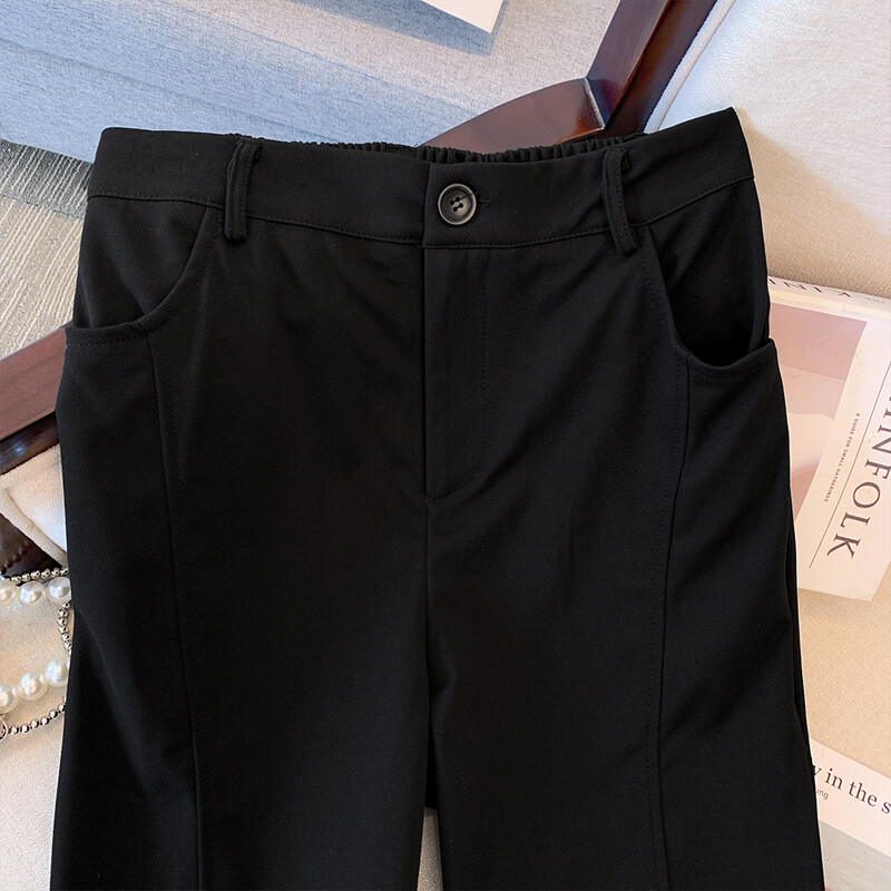 Liela izmēra sieviešu rudens/ziemas, ērtas, ērtas ikdienas modes bikses Vienkāršas, melnas pogas kabatas ar šķēlumu, platas, lielas bikses