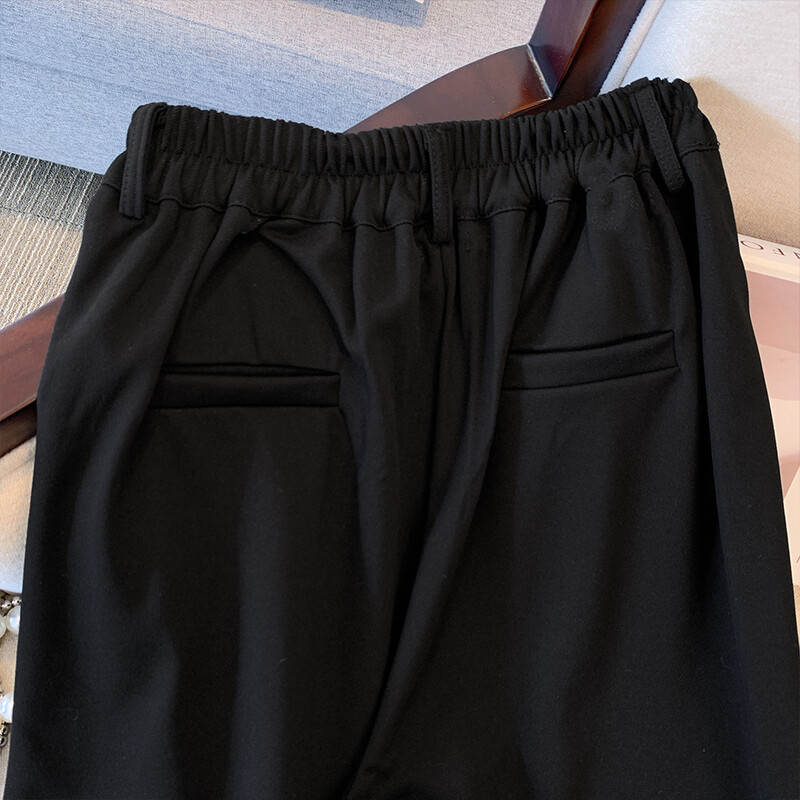 Liela izmēra sieviešu rudens/ziemas, ērtas, ērtas ikdienas modes bikses Vienkāršas, melnas pogas kabatas ar šķēlumu, platas, lielas bikses