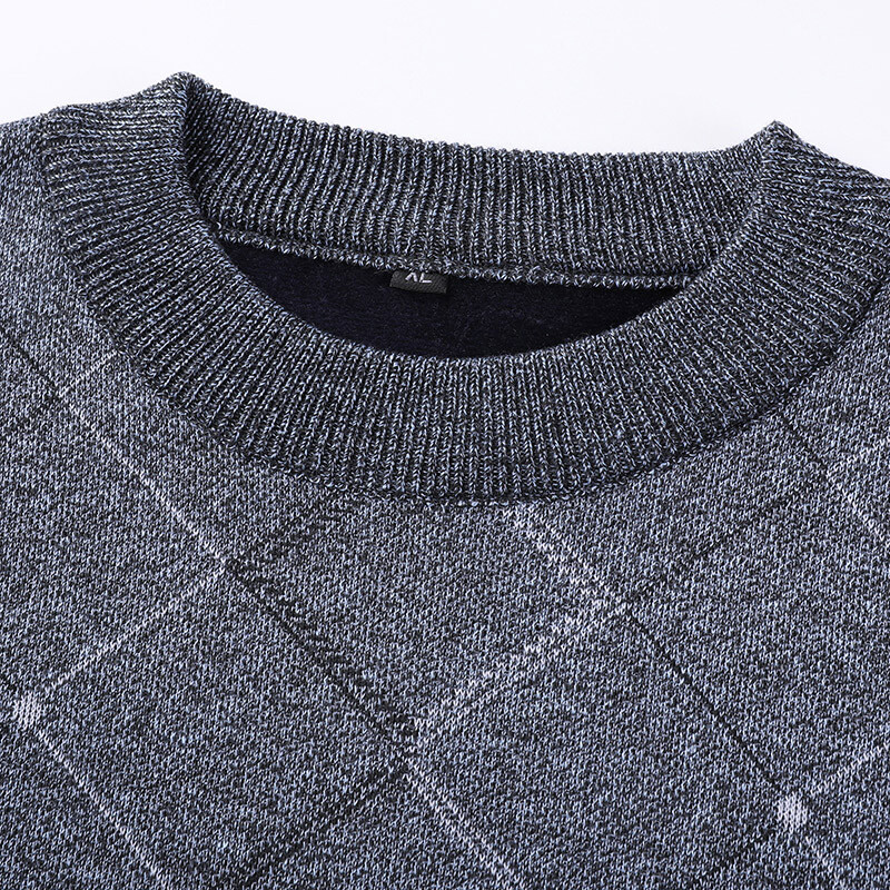 2024. gada rudens un ziemas jauns vīriešu plīša džemperis, silts džemperis ar apaļu kakla izgriezumu, trikotāžas apakšklājs ar dimanta režģa dizainu, ikdienas tops