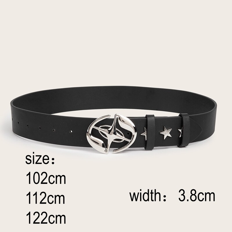 Ženski Y2k zvjezdani ukras sa zakovicama Ovalni izdubljeni remen s kopčom Crni ležerni PU remen Punk jean remen za hlače Ukrasni remen za suknju za žene