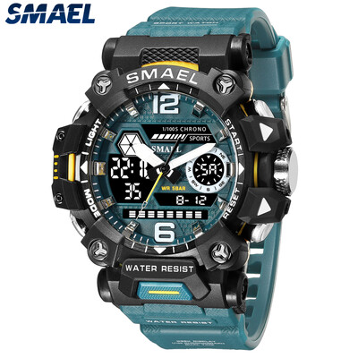 SMAEL férfi karórák 50 méteres vízálló sportóra katonai férfi sportóra digitális 8072 kettős kijelzős óra Quartz Led Digital