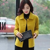 Ženski kaput od vune i mješavine polukratki žuti jednobojni ženski sakoi srednje novosti zimska odjeća 2024. na rasprodaji Ležerna moda Vruće