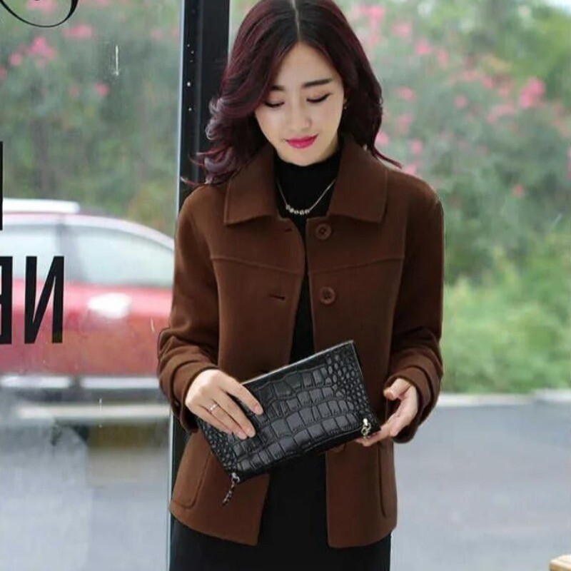 Ženski kaput od vune i mješavine polukratki žuti jednobojni ženski sakoi srednje novosti zimska odjeća 2024. na rasprodaji Ležerna moda Vruće