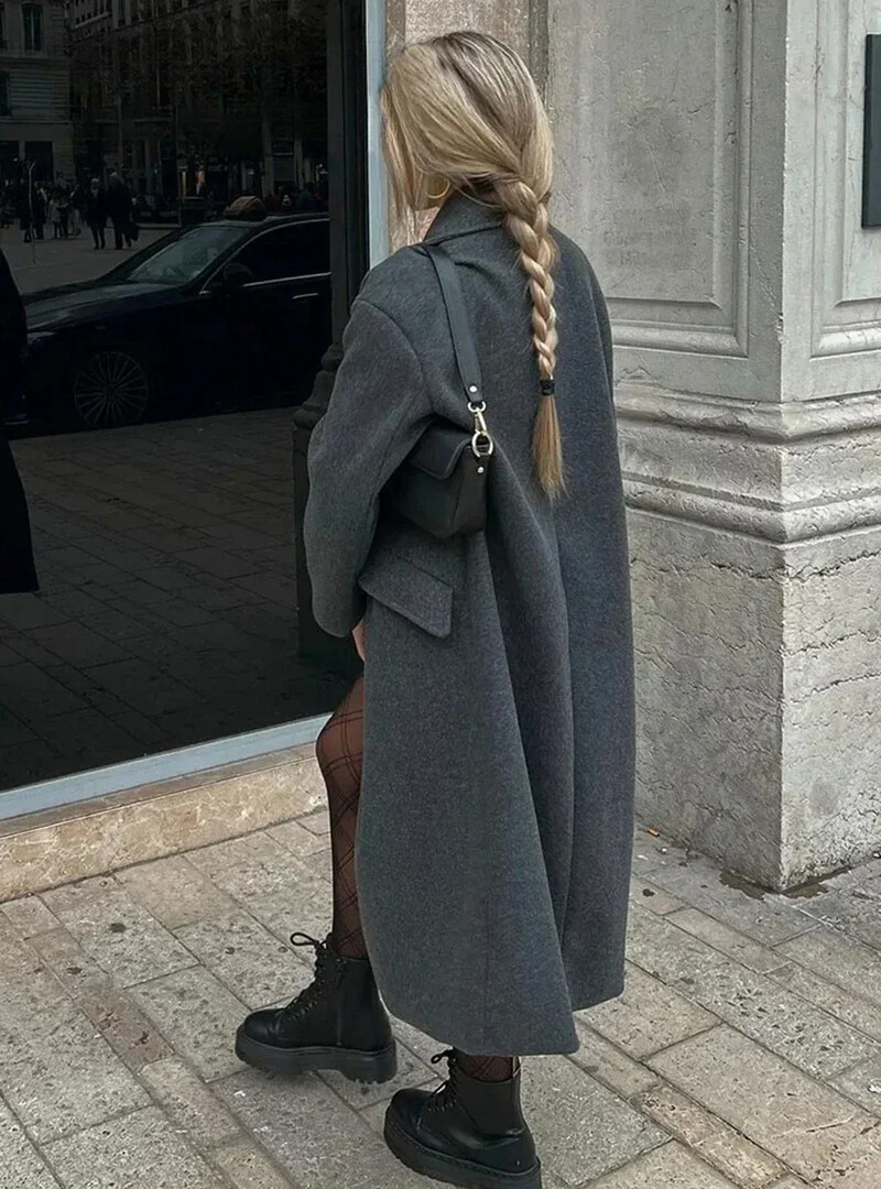 Novi ženski topli trenč kaput s dvostrukim kopčanjem za jesen i zimu 2024. Modni kaput s V-izrezom i dugim rukavima od tvida Ženski dugi kaput