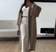 Elegantna jednobojna labava kardigan jakna srednje dužine 2025. Jesen Zima Proljeće Nova moda, ležerna