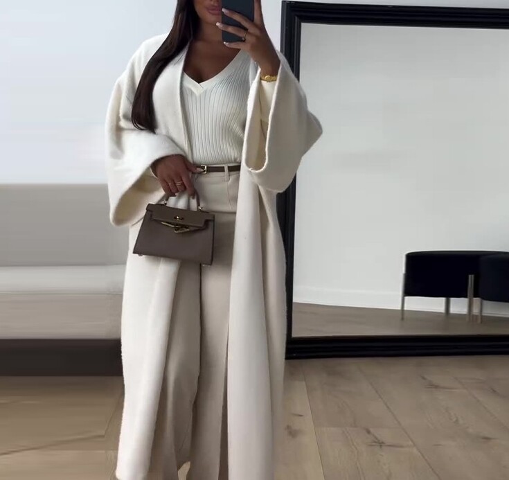 Elegantna jednobojna labava kardigan jakna srednje dužine 2025. Jesen Zima Proljeće Nova moda, ležerna