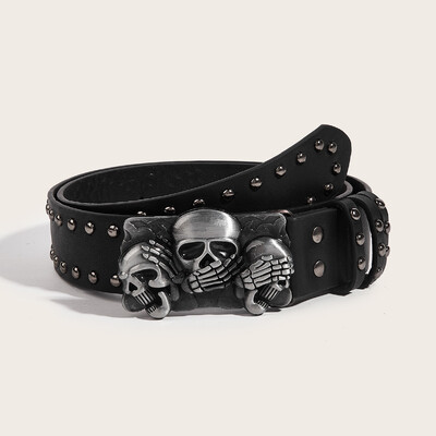 Dizainerio punk diržai moterims Aukštos kokybės prabangus prekės ženklo Skull Rivet Unisex Waist Vyrų juosmens Goth diržas džinsams