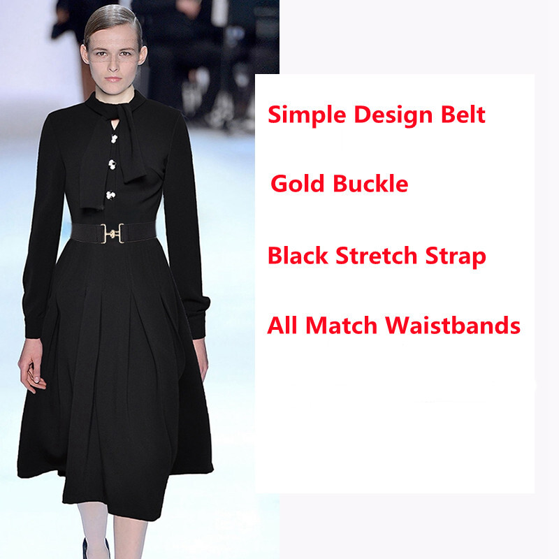 Zelta vienkārša sakausējuma sprādzes jostas Sieviešu platas, elastīgas jostasvietas kleitai, melna elastīga siksna Cummerbunds ballīšu svārki.