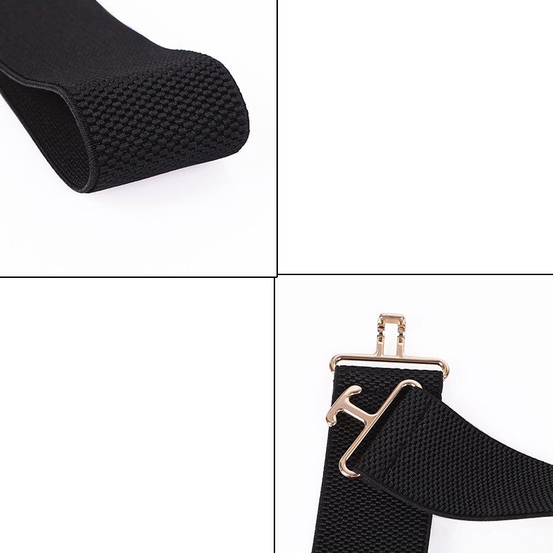 Zelta vienkārša sakausējuma sprādzes jostas Sieviešu platas, elastīgas jostasvietas kleitai, melna elastīga siksna Cummerbunds ballīšu svārki.