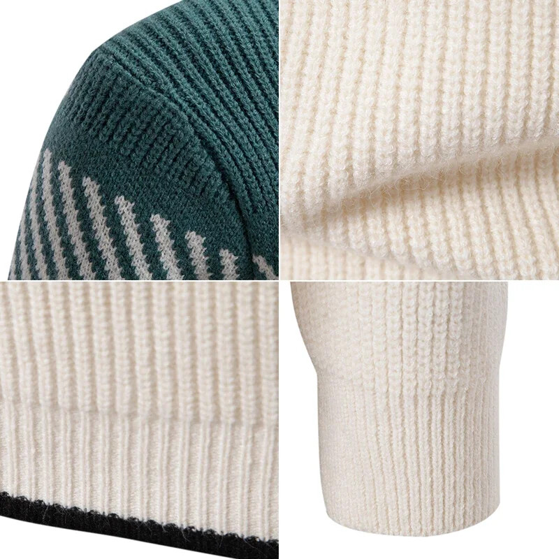 Augstas kvalitātes vīriešu jauni rudens un ziemas ikdienas siltu krāsu bloku džemperis, trikotāžas topi, vīriešu apģērbi