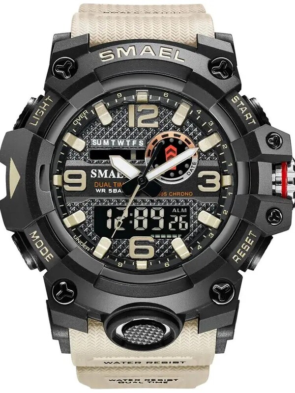 SMAEL vīriešu sporta pulksteņi divlaika digitālais pulkstenis kvarca 50 m ūdensnecaurlaidīgs pulkstenis, militārais pulkstenis, sporta 8035, vīriešu pulksteņi, rokas pulkstenis
