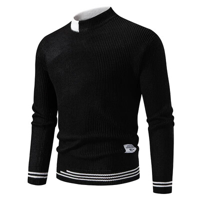 2025. gada augstas kvalitātes vīriešu jaunā rudens un ziemas ikdienas siltu krāsu bloku džemperis, trikotāžas topi, vīriešu apģērbi