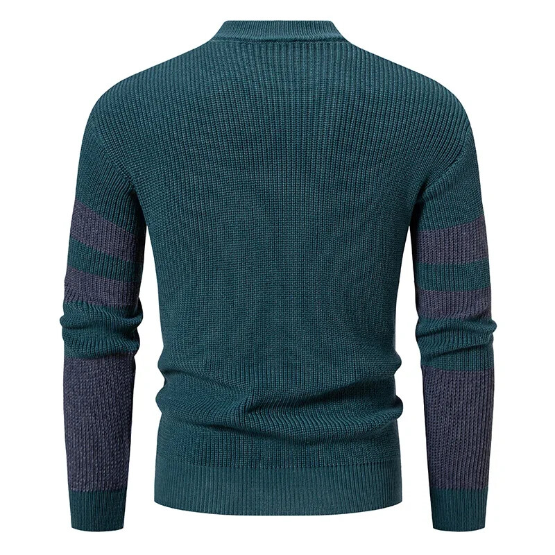 2025. gada augstas kvalitātes vīriešu jaunā rudens un ziemas ikdienas siltu krāsu bloku džemperis, trikotāžas topi, vīriešu apģērbi