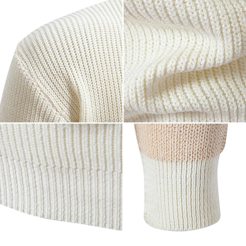 2025. gada augstas kvalitātes vīriešu jaunā rudens un ziemas ikdienas siltu krāsu bloku džemperis, trikotāžas topi, vīriešu apģērbi