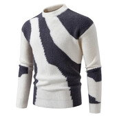 Augstas kvalitātes vīriešu jauni rudens un ziemas ikdienas siltu krāsu bloku džemperis, trikotāžas topi Vīriešu apģērbi