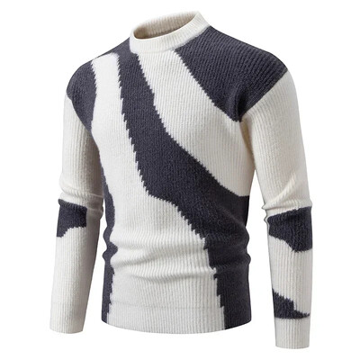 Augstas kvalitātes vīriešu jauni rudens un ziemas ikdienas siltu krāsu bloku džemperis, trikotāžas topi Vīriešu apģērbi