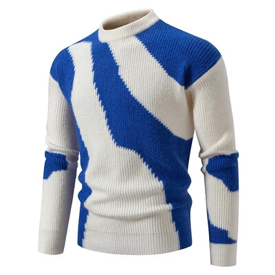 Augstas kvalitātes vīriešu jauni rudens un ziemas ikdienas siltu krāsu bloku džemperis, trikotāžas topi Vīriešu apģērbi