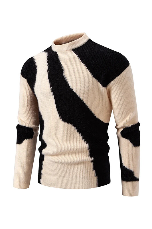 Augstas kvalitātes vīriešu jauni rudens un ziemas ikdienas siltu krāsu bloku džemperis, trikotāžas topi Vīriešu apģērbi