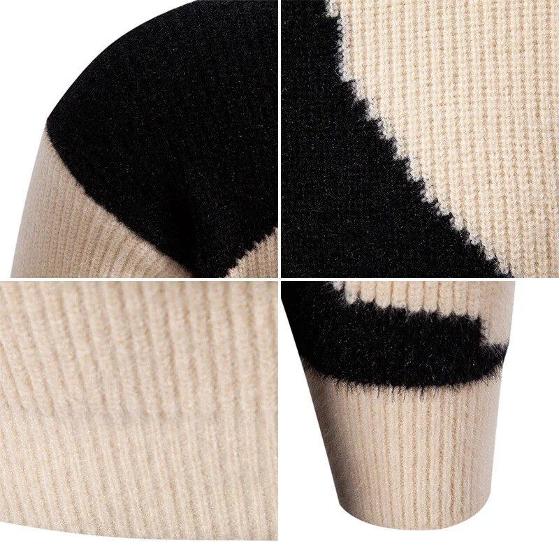 Augstas kvalitātes vīriešu jauni rudens un ziemas ikdienas siltu krāsu bloku džemperis, trikotāžas topi Vīriešu apģērbi