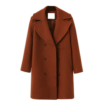 Sieviešu vilnas jaka Novelkams apkakles kabatas vienkrāsains mētelis Divrindu brīvi pieguļoši termiski virsdrēbes Sieviešu apģērbi