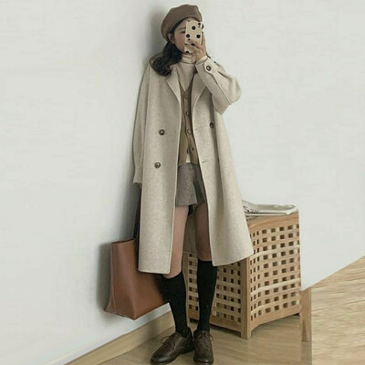 Sieviešu vilnas jaka Novelkams apkakles kabatas vienkrāsains mētelis Divrindu brīvi pieguļoši termiski virsdrēbes Sieviešu apģērbi