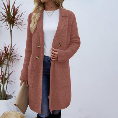 Sieviešu vilnas jaka Novelkams apkakles kabatas vienkrāsains mētelis Divrindu brīvi pieguļoši termiski virsdrēbes Sieviešu apģērbi