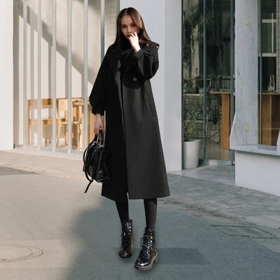 Sieviešu vilnas jaka Novelkams apkakles kabatas vienkrāsains mētelis Divrindu brīvi pieguļoši termiski virsdrēbes Sieviešu apģērbi